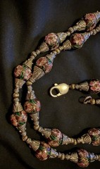 Vintage Long Cloisonné Necklace Copper Based & Wire Pewter Binding 925 Clasp