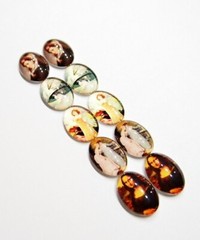 10 of 25x18mm Glass Victorian Art Deco Women Cameos, 5 Different Scenes, Nice