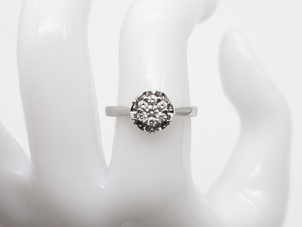 $1500 .29ct VS F IDEAL CUT Natural Diamond 18k White Gold HALO CLUSTER Ring 4g