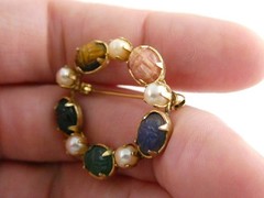 Vintage 1/20th 12k Gold Fill Faux Pearl and Semi Precious Gem Scarabs Circle Pin
