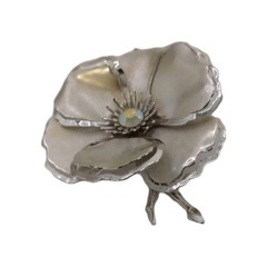 Vintage Silver Tone Flower Brooch Layered Aurora Borealis Center Pin 2 1/2 D