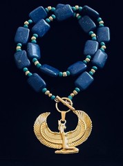 Artisan Necklace Egyptian Revival Goddess Pendant Lapis Gemstone Beads