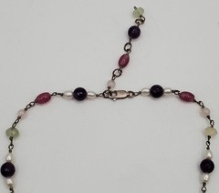 VTG 925 Pearl and Gemstone Jade Teardrop Necklace 18in Sterling Silver 12gtw