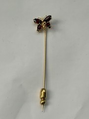 Vintage 14k Yellow Gold 4 Garnet Gems Butterfly Stick Pin Lapel Brooch