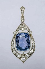 Art Deco Style Blue Lab Created Sapphire Wedding 14K White Gold Finish Pendant