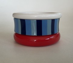 Vintage Lot 3 Chunky Bangles Red White Blue Stripes Lucite Plastic Mix Retro