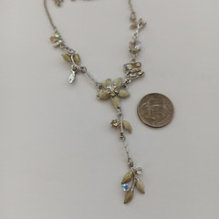 Vintage Gold Orange Necklace Victorian Chandelier Signed VCLM Crystals Cocktail