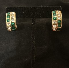 SAL Swarovski Pierced Earrings With White And Green Rhinestones