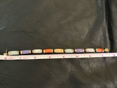 Vintage 14k Yellow Gold Multi Color Jade Bracelet Lavender Apple Green White