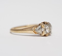 Antique 14k Solid Yellow Gold Engraved Natural Diamond Ring – Size 7.25 1.78g