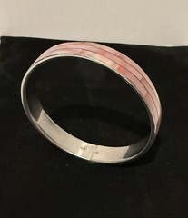 Bangle Bracelet Mother of Pearl Pink Shell Inlay on Silver Retro Boho Mosaic