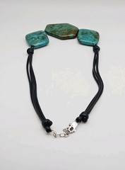 AIL Aluma Sterling Silver 3 Stone Chrysocolla Leather Cord Necklace