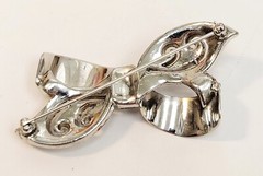 Vintage Large Rhodium Red Clear Rhinestone Bow Brooch Reja Boucher Style