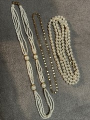 Lot of Necklaces Vintage (2) Lady Remington Faux Pearl (1) Gold Chain