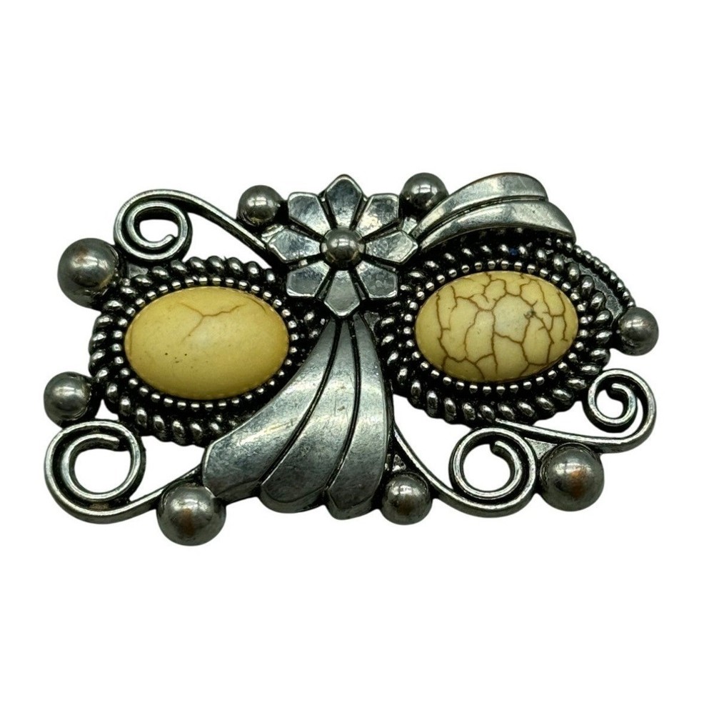 Vintage Silver color With Yellow Cracked Oval Stones Floral Design pendent READ