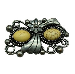 Vintage Silver color With Yellow Cracked Oval Stones Floral Design pendent READ