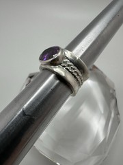 Vintage Sterling Silver Amethyst Chain Ring Size 5 JB23