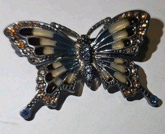 MONET Vtg Butterfly Brooch Pin Blue White Multi Color Rhinestones W/ Earrings
