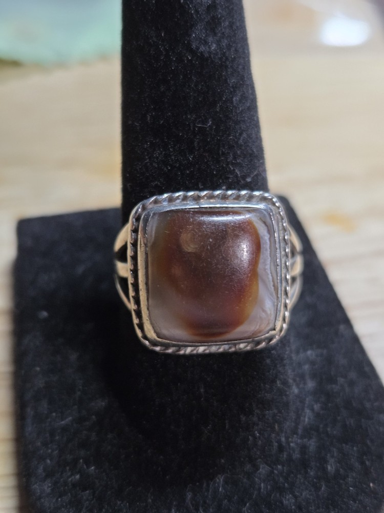 Vintage Sterling Silver Banded Agate Sardonyx Southwestern Artisan Ring Size 7