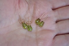 Natural 7MM Faceted Peridot Briolette Gemstone Diamond Cut Stud Earrings 14K GF