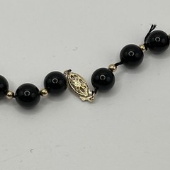 Vintage Black Onyx Beaded Necklace 14k Gold Clasp 18” As Is Restring
