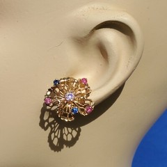 Original EARTH MINED DIAMOND Sapphire Ruby Deco Earrings Vintage SOLID 14K GOLD