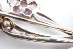 Vintage Sterling Silver 925 Amethyst Marcasite Flower Brooch Pin