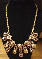 Burgundy Crystal Rhinestone Bib Statement Necklace Gold Tone 18-20″ Cocktail VGC