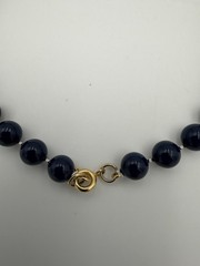 Vtg Shiny Black Lucite Bead Necklace Graduated Hand Knotted 24″ Matinee Strand