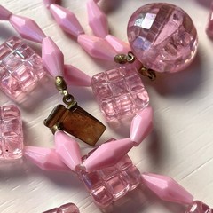 Vintage Austria pink acrylic/lucite double strand statement necklace quilted