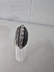 Vintage 925 Sterling Silver Marquesite Clear stone statement dome shiel ring TH