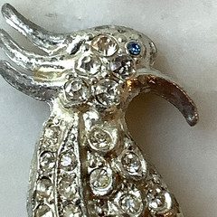 Vintage Bird Brooch Pot Metal Silver Tone Rhinestone Pin 3″