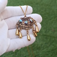Vintage Necklace Gold Tone Aurora Borealis Chandelier Bohemian Oriental Ethnic