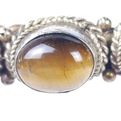 Vintage Braided Mixed Metals Bangle Bracelet Blue Goldstone Tiger Eye Stone Cuff