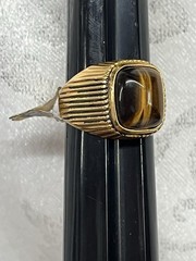 Vintage Vargas Men’s Ring 18kt Yellow Gold HGE Tiger’s Eye Sz 10.75