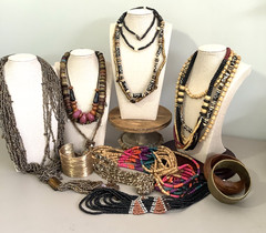 Large Ethnic Tribal Jewelry Lot Wood Seed Bead African Boho Necklaces Bracelets