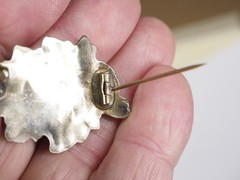 Antique brooch pin hollow rolled gold tube hinge C-clasp jewelry rose floral