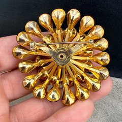 Vintage Rhinestone Brooch Orange Brown Gold Tone Layered Sparkle