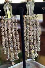 Vintage Huge Prong Set Rhinestones Chandelier Dangle Drop Clip On Earrings
