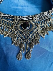 Vintage Silver Tone Tribal Bandana Ethnic Boho Choker Necklace