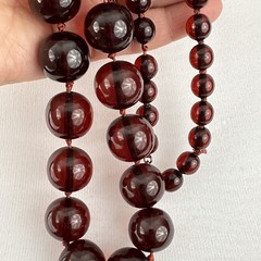 CHERRY amber bakelite necklace – 29″ & 116 grams of 19mm 10mm clear red beads