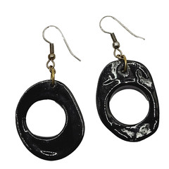 Acrylic Faux Dark Shell Irregular Circle Dangle Hoop Hook Style Pierced Earrings