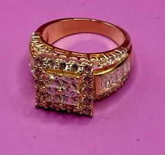 Vintage Costume Jewelry Lot Rings Bracelet Rhinestone Gold Tone Silver Tone 6 Pc
