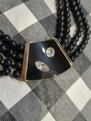 Les Bernard Statement Choker Black Beads Gold Accents With Rhinestone