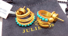 JULIE VOS 24K GP HYDRA TRIPLE HOOP Turquoise Blue Post Pierced GOLD EARRINGS NIB