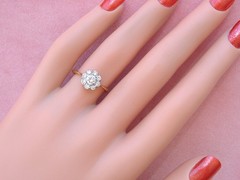 ANTIQUE VICTORIAN .49ctw TRANSITIONAL DIAMOND 18K PETITE CLUSTER RING c1900