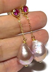 UNIQUE Baroque 12 x 14.5mm Deep Lavender Purple Keshi Pearl Dangle Earrings
