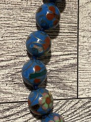 Vintage Cloisonne Bead Necklace Chinese Export Blue Pink Red Flower Beaded 25”