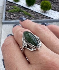 Jewelry 1970s vintage silver 875 ring green old Russian gemstone nephritis jade