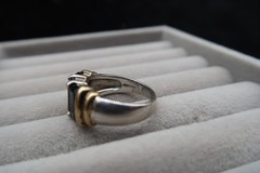 Vtg Two Tone Sterling Silver Gold & Black Onyx Baguette Ring Pranda Thailand